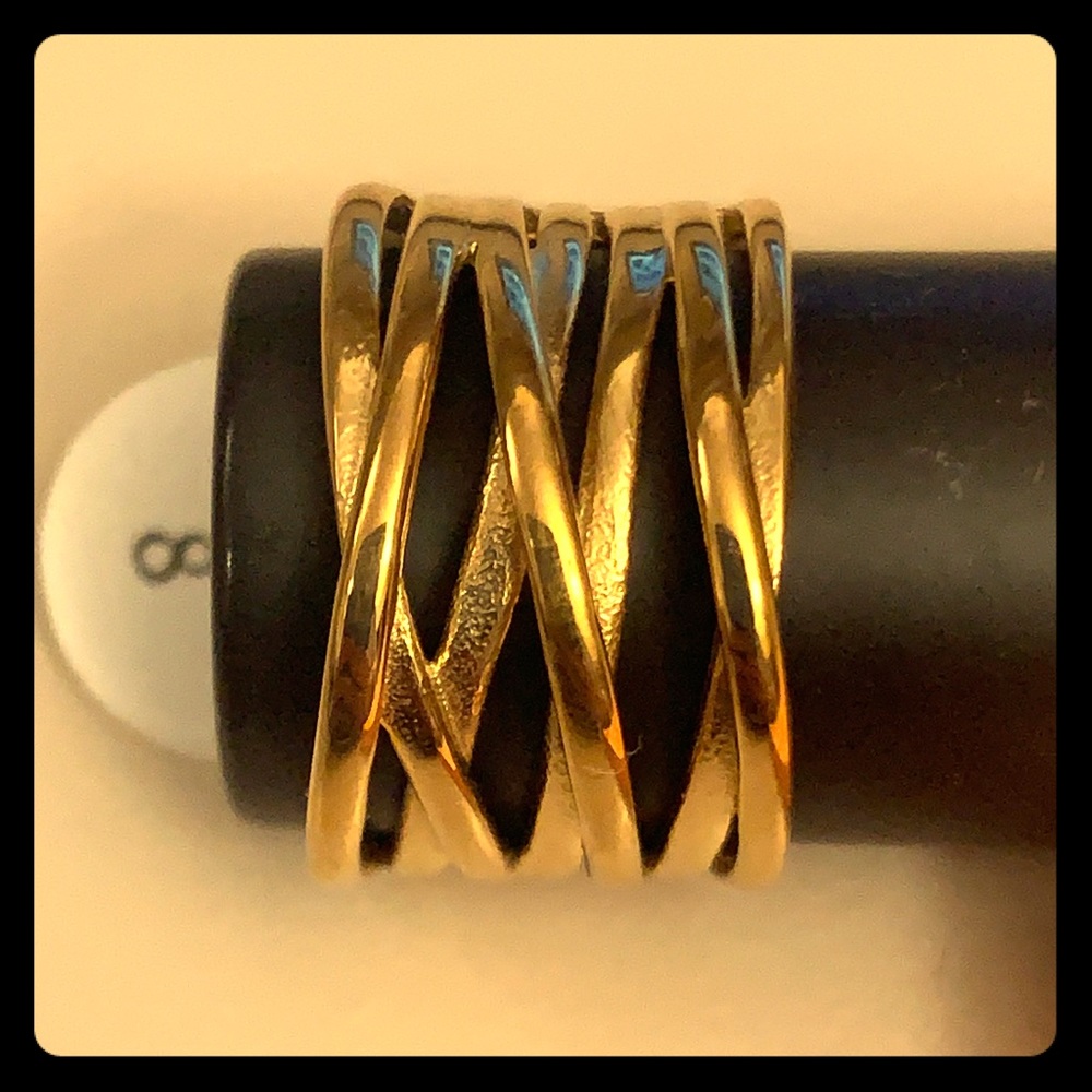 🆕 Stainless Steel Gold-Dipped CrissCross Ring Sz8